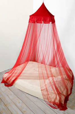 Mosquitera para cama individual CASTLE® roja, cuadrada, con un punto de sujeción y malla 256.