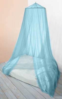 Mosquitera para cama individual y doble BANGLA en color aqua con un punto de sujeción y malla 256.