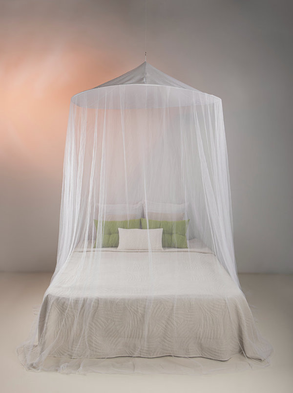 Mosquito net for double bed KING BANGLA white, with one fastening point, 150 cm hoop and 256 mesh.