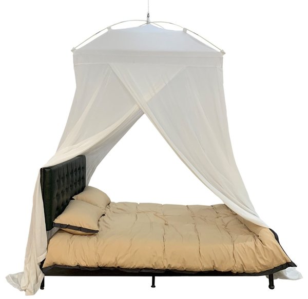 Mosquitera para cama doble IXEL BAMBÚ en blanco con un punto de sujeción - corona cuadrada 150 cm.